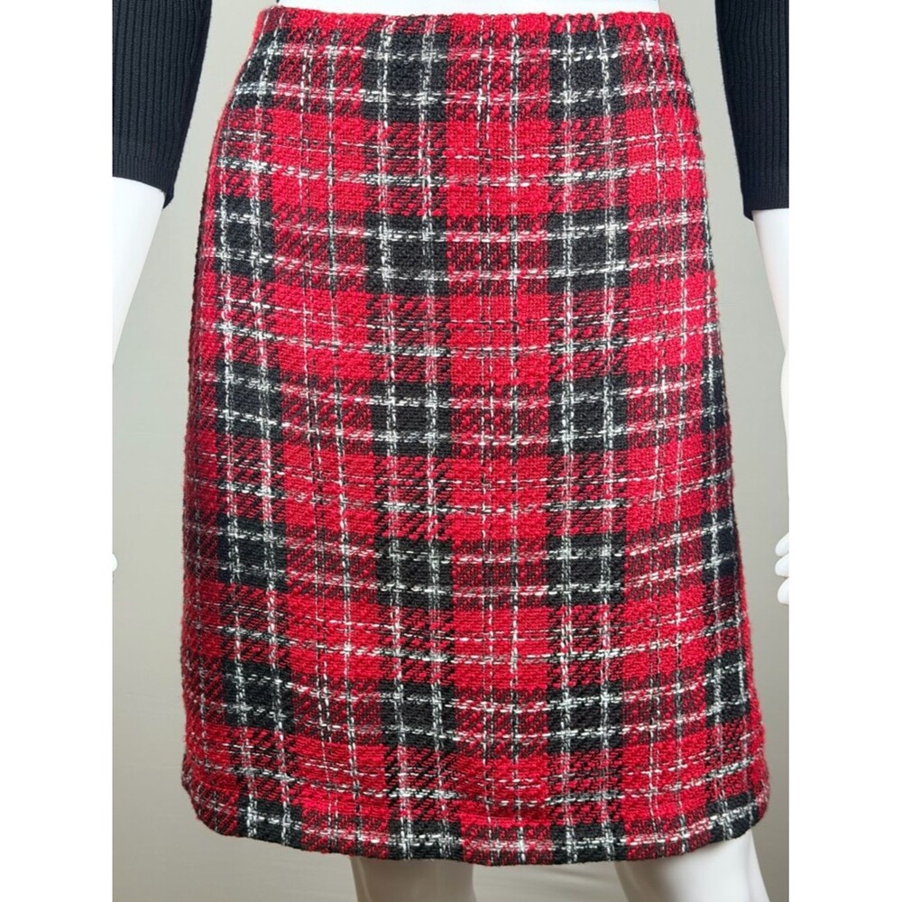 Rachel Zoe Plaid Tweed Mini Skirt Red Black White Lined Large Preppy Academia